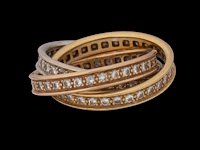 A cartier 'trinity' 18ct tricolour gold and diamond ring, weight: 8,5 g (+)