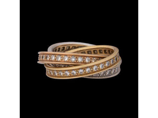 A cartier 'trinity' 18ct tricolour gold and diamond ring, weight: 8,5 g (+) - afbeelding 7 van  14