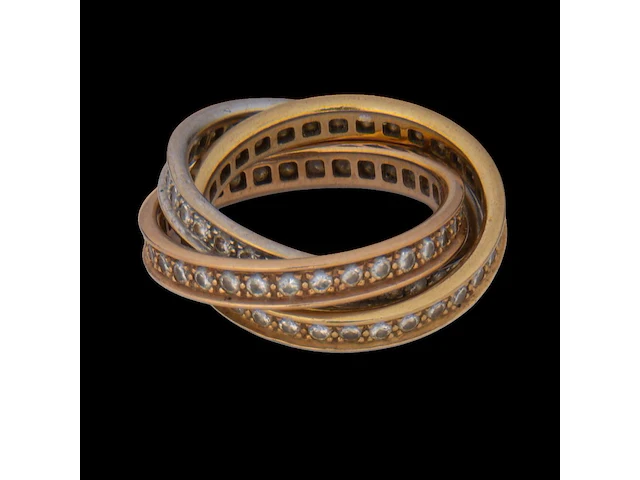 A cartier 'trinity' 18ct tricolour gold and diamond ring, weight: 8,5 g (+) - afbeelding 9 van  14