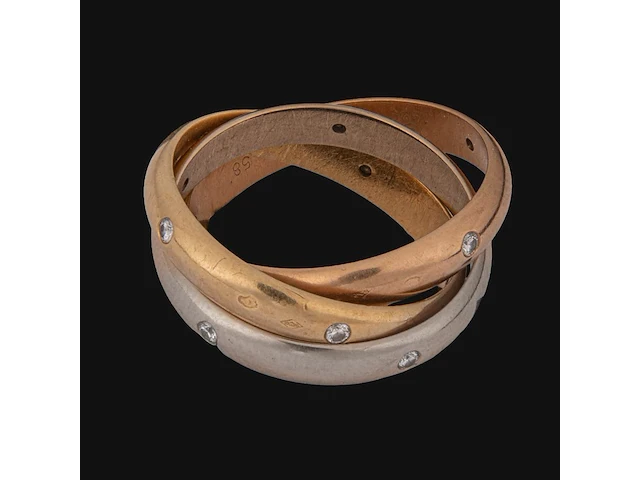 A cartier trinity ring in 18ct tricolour gold and diamonds, weight: 12 g (+) - afbeelding 7 van  10
