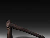 A carved wooden vanuatu tribal club, with two phallic ends, and a matching vanuatu pig killer 82 cm. (32.28 in.) - afbeelding 2 van  6