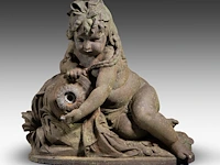A cast-iron garden fountain sculpture of a girl with a jug 62 x 65 cm. (24.41 x 25.58 in.)