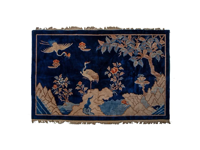 A chinese baotou/pao tou 'cranes in a landscape' large carpet, late 19thc/20thc, 191,5 x 287,5 cm - afbeelding 1 van  8