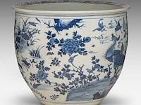 A chinese blue and white 'one hundred birds' fish bowl, inscribed zhu shi zhu ren, early qing dynasty, h 40 - ø 45 cm - afbeelding 4 van  6