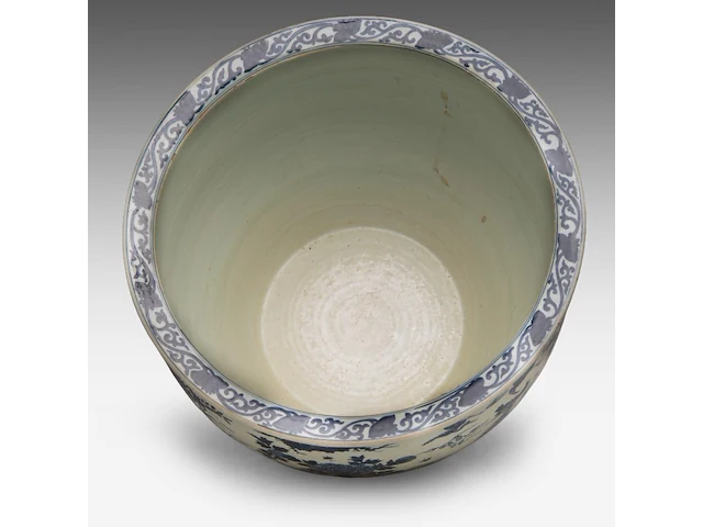 A chinese blue and white 'one hundred birds' fish bowl, inscribed zhu shi zhu ren, early qing dynasty, h 40 - ø 45 cm - afbeelding 6 van  6