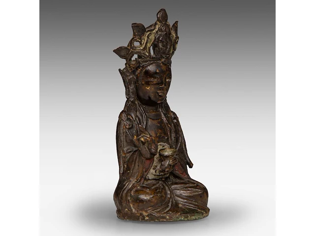 A chinese bronze figure of vairocana, ming dynasty, h 17 cm - weight about 615g - afbeelding 6 van  7