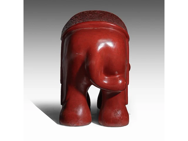 A chinese carved cinnabar lacquer elephant seat, 20thc (vintage), h 48,5 - l 75 cm - afbeelding 3 van  6