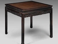 A chinese carved hardwood square table, late qing, h 81,5 - 94 x 94 cm