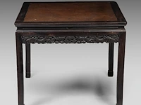 A chinese carved hardwood square table, late qing, h 81,5 - 94 x 94 cm - afbeelding 5 van  6