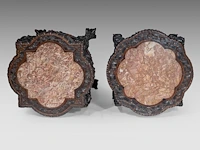 A chinese carved hardwood tall base and a lower base, inset with a marble top, late qing, h 56 - 81 cm - afbeelding 3 van  3