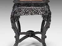 A chinese carved rectangular hardwood base, inset with a marble top, late 19thc, h 65 cm - afbeelding 3 van  7