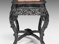 A chinese carved rectangular hardwood base, inset with a marble top, late 19thc, h 65 cm - afbeelding 4 van  7