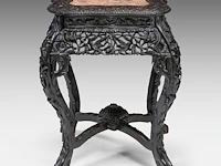 A chinese carved rectangular hardwood base, inset with a marble top, late 19thc, h 65 cm - afbeelding 5 van  7