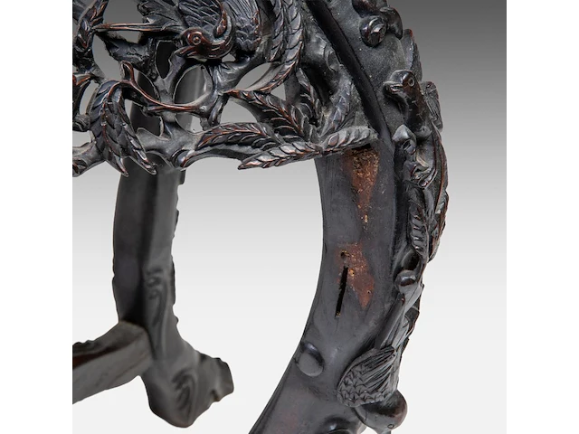 A chinese carved rectangular hardwood base, inset with a marble top, late 19thc, h 65 cm - afbeelding 7 van  7