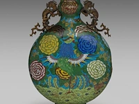 A chinese cloisonné enamelled 'phoenix' moon flask, flanked by two bronze chilong handles, republic period, total h 45,5 cm - afbeelding 4 van  8