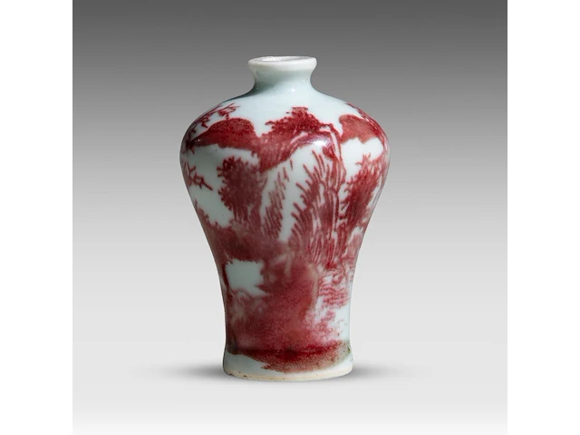 A chinese copper red 'pavilion and scholar by a river' snuff bottle, qianlong period (18thc), h 7,5 cm - afbeelding 2 van  6