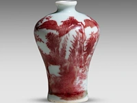 A chinese copper red 'pavilion and scholar by a river' snuff bottle, qianlong period (18thc), h 7,5 cm - afbeelding 2 van  6