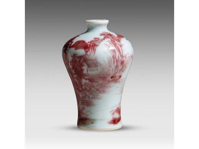 A chinese copper red 'pavilion and scholar by a river' snuff bottle, qianlong period (18thc), h 7,5 cm - afbeelding 3 van  6