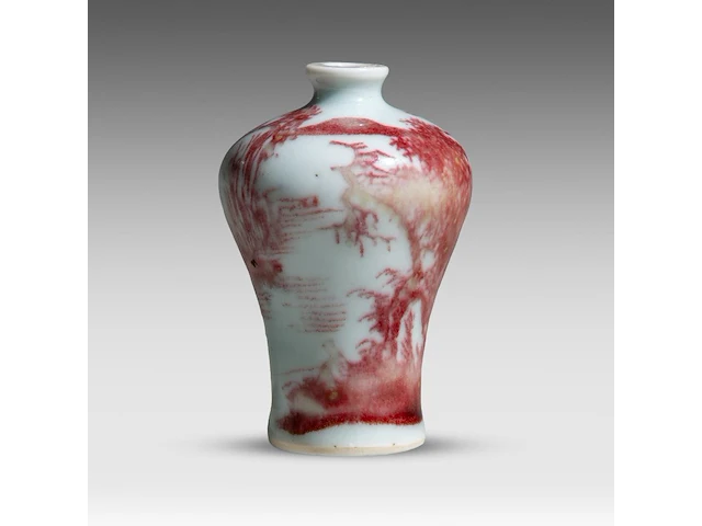 A chinese copper red 'pavilion and scholar by a river' snuff bottle, qianlong period (18thc), h 7,5 cm - afbeelding 4 van  6