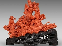 A chinese coral carving group of beauties and playful boys, late qing dynasty - (coral only) weight about 1700g - l 31 x h 21 cm