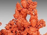 A chinese coral carving group of beauties and playful boys, late qing dynasty - (coral only) weight about 1700g - l 31 x h 21 cm - afbeelding 9 van  10