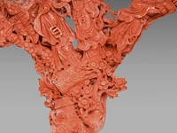 A chinese coral carving group of female immortals, late qing, l 45 cm - weight about 1863g - afbeelding 3 van  6