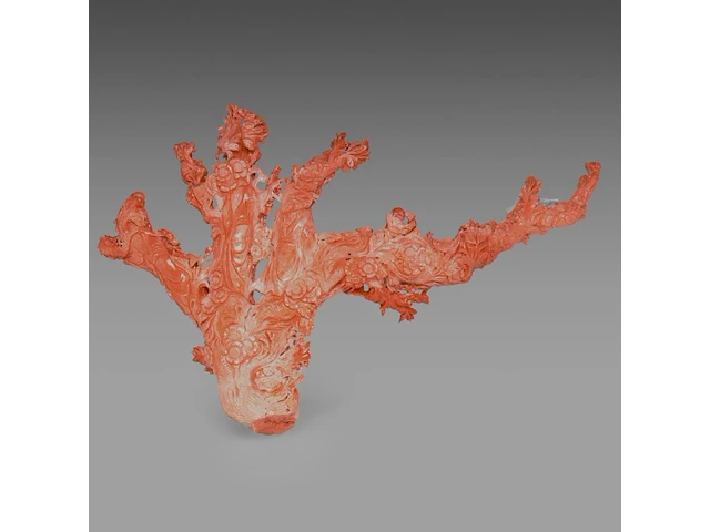 A chinese coral carving group of female immortals, late qing, l 45 cm - weight about 1863g - afbeelding 5 van  6