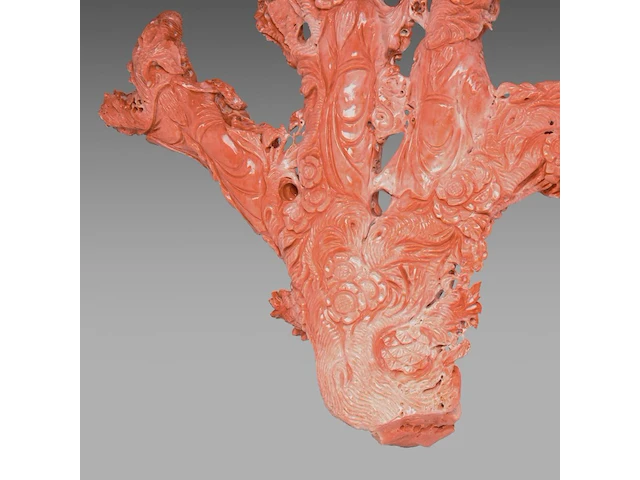 A chinese coral carving group of female immortals, late qing, l 45 cm - weight about 1863g - afbeelding 6 van  6
