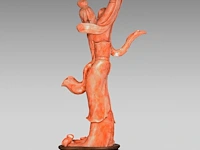 A chinese coral carving of a dancing lady, fixed on a wooden base, total weight 1040 g - afbeelding 4 van  7