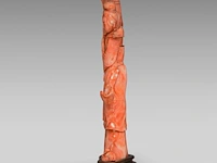 A chinese coral carving of a dancing lady, fixed on a wooden base, total weight 1040 g - afbeelding 5 van  7