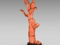 A chinese coral carving of a dancing lady, fixed on a wooden base, total weight 1040 g - afbeelding 6 van  7