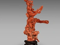 A chinese coral carving of guanyin on a dragon, republic period, (coral only) weight about 813 g - l 23,5 x h 22,5 cm - afbeelding 5 van  6
