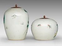 A chinese famille rose 'fu lu shou xing' and a 'grasshopper in a flower garden' ginger jar, late qing, total h 21,3 - 31,2 cm - afbeelding 4 van  7