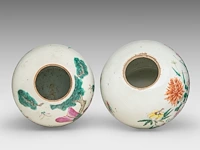 A chinese famille rose 'fu lu shou xing' and a 'grasshopper in a flower garden' ginger jar, late qing, total h 21,3 - 31,2 cm - afbeelding 6 van  7