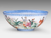 A chinese famille rose 'immortals' egg-shell porcelain bowl, marked, 20thc, h 9 - ø 22 cm - afbeelding 2 van  7