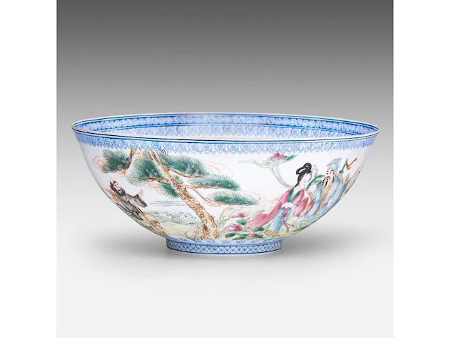 A chinese famille rose 'immortals' egg-shell porcelain bowl, marked, 20thc, h 9 - ø 22 cm - afbeelding 4 van  7