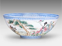 A chinese famille rose 'immortals' egg-shell porcelain bowl, marked, 20thc, h 9 - ø 22 cm - afbeelding 4 van  7