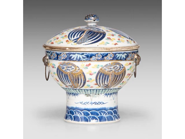 A chinese famille rose 'phoenix medallions' food warmer, marked guangxu and of the period, total h 21 cm - afbeelding 3 van  7