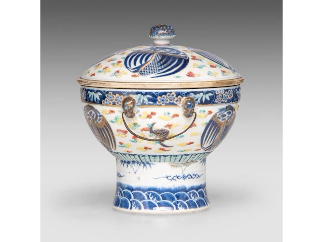 A chinese famille rose 'phoenix medallions' food warmer, marked guangxu and of the period, total h 21 cm - afbeelding 4 van  7