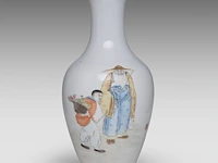 A chinese famille rose 'sage and servant' vase, with a red seal mark liu xiren, h 40 cm