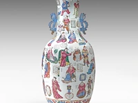 A chinese famille rose 'wu shuang pu' large vase, paired with stylised dragon handles, 19thc, h 86,5 cm