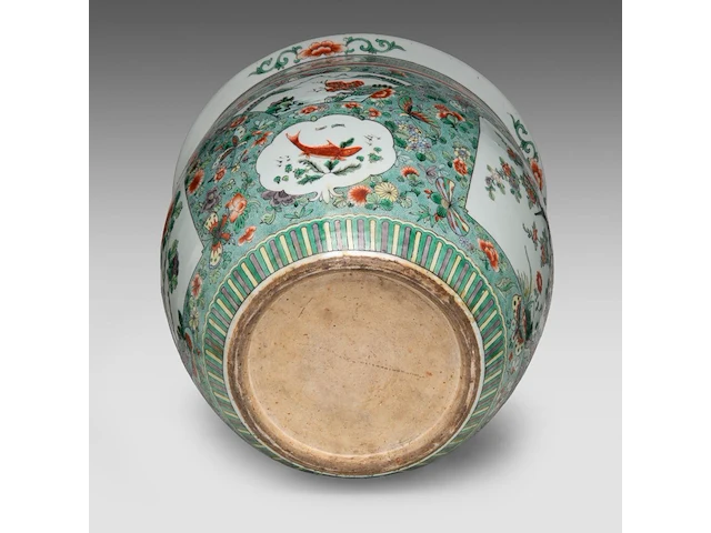 A chinese famille verte 'birds in garden' jardinière, late 19thc, h 35 - ø 39 cm - afbeelding 6 van  6