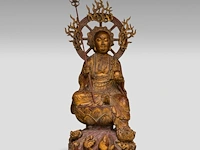 A chinese gilt and polychrome-painted wooden sculpture of ksitigarbha, 19thc, total h 64,5 cm