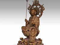 A chinese gilt and polychrome-painted wooden sculpture of ksitigarbha, 19thc, total h 64,5 cm - afbeelding 2 van  8