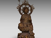 A chinese gilt and polychrome-painted wooden sculpture of ksitigarbha, 19thc, total h 64,5 cm - afbeelding 3 van  8
