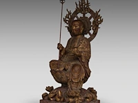 A chinese gilt and polychrome-painted wooden sculpture of ksitigarbha, 19thc, total h 64,5 cm - afbeelding 4 van  8