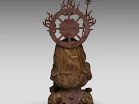 A chinese gilt and polychrome-painted wooden sculpture of ksitigarbha, 19thc, total h 64,5 cm - afbeelding 6 van  8