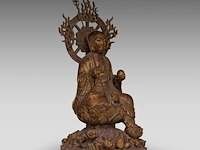 A chinese gilt and polychrome-painted wooden sculpture of ksitigarbha, 19thc, total h 64,5 cm - afbeelding 8 van  8