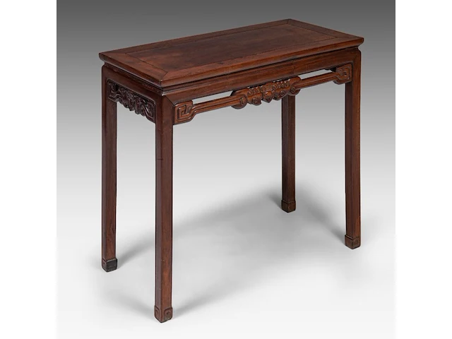 A chinese huanghuali hardwood 'bats' side table, late qing, h 86,5 - 95 x 46,5 cm - afbeelding 1 van  5