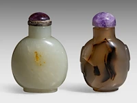 A chinese jade and an agate snuff bottle, late qing, h 6 - 6,5 cm - afbeelding 4 van  8